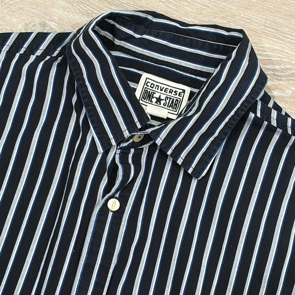 Converse One Star Mens XL‎ Navy Blue Striped Long Sleeve Button Down Shirt